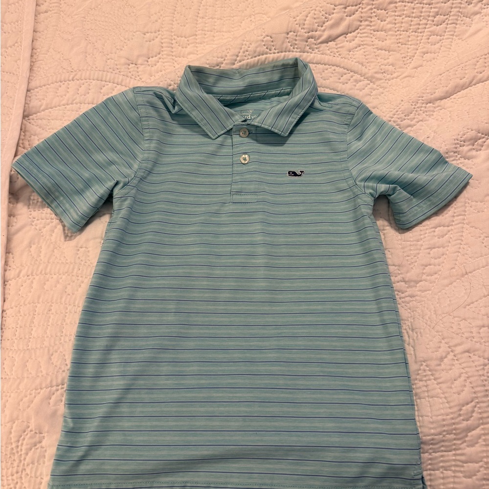 Vineyard Vines Kids Blue Striped Performance Polo Shirt (4T)